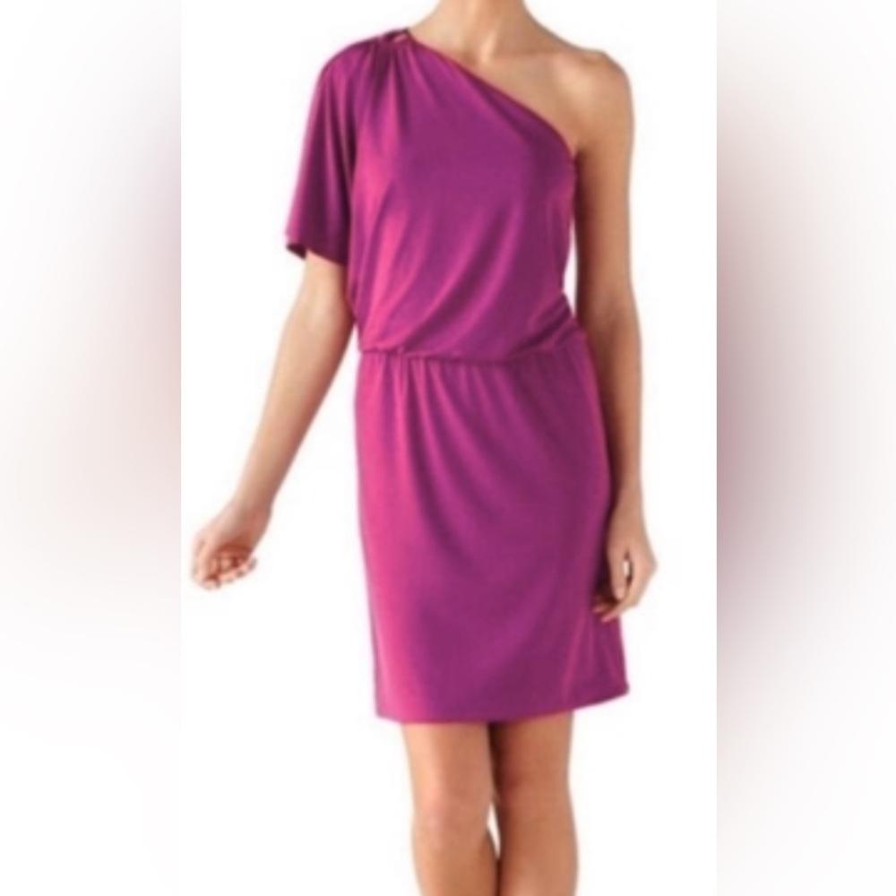 White House Black Market Dress Size 6 Fuchsia Pink One shoulder short dress B33